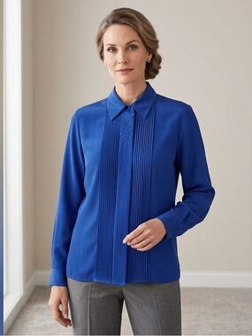Claudia Richard blouse 12 Career Office Micro pleated embroidery details Classic